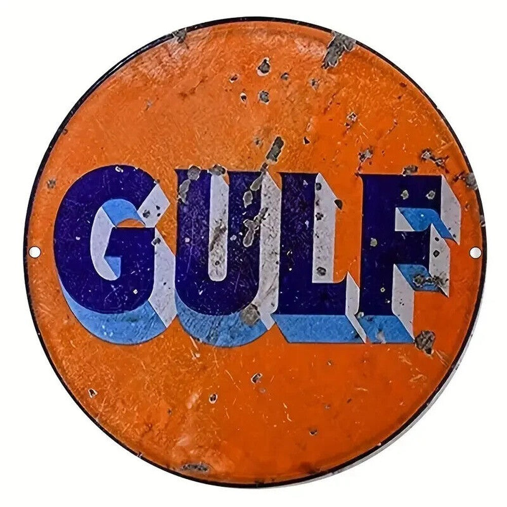 Gulf Oil Vintage Novelty Metal Sign 8 inch Circle Home & Garden:Home Décor:Plaques & Signs Style Your Walls